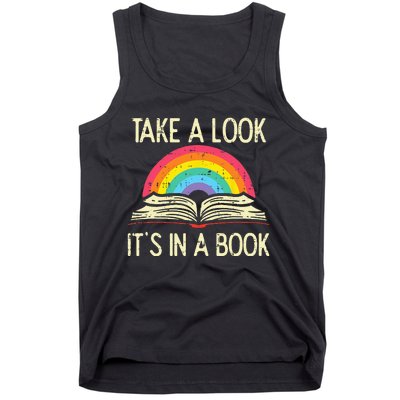 Take A Look Its In A Book Vintage Reading Bookworm Librarian Tank Top