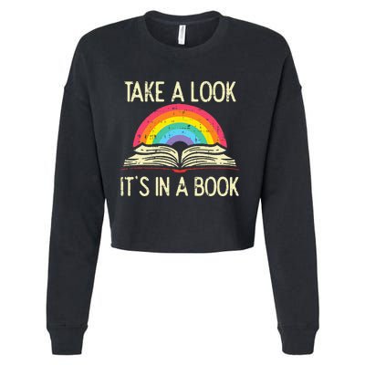 Take A Look Its In A Book Vintage Reading Bookworm Librarian Cropped Pullover Crew