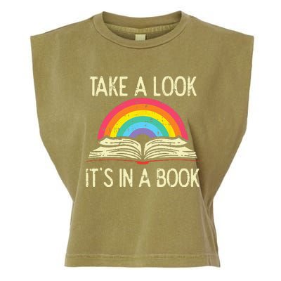 Take A Look Its In A Book Vintage Reading Bookworm Librarian Garment-Dyed Women's Muscle Tee