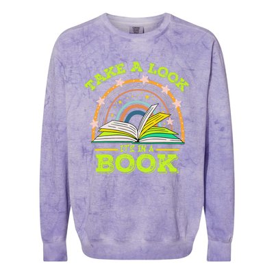 Take A Look Its In A Book Reading Vintage Retro Rainbow Book Colorblast Crewneck Sweatshirt