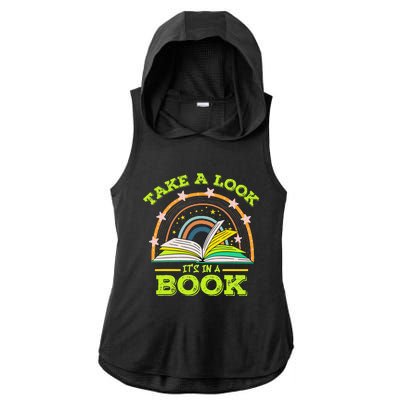 Take A Look Its In A Book Reading Vintage Retro Rainbow Book Ladies PosiCharge Tri-Blend Wicking Draft Hoodie Tank