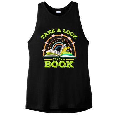 Take A Look Its In A Book Reading Vintage Retro Rainbow Book Ladies PosiCharge Tri-Blend Wicking Tank