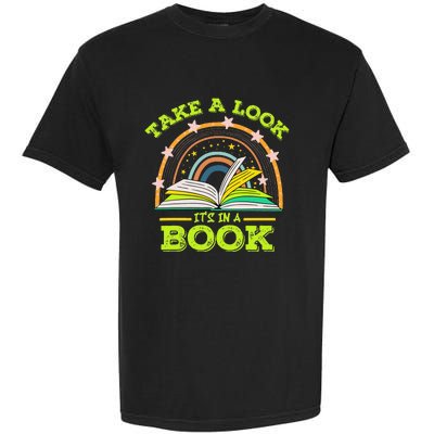 Take A Look Its In A Book Reading Vintage Retro Rainbow Book Garment-Dyed Heavyweight T-Shirt