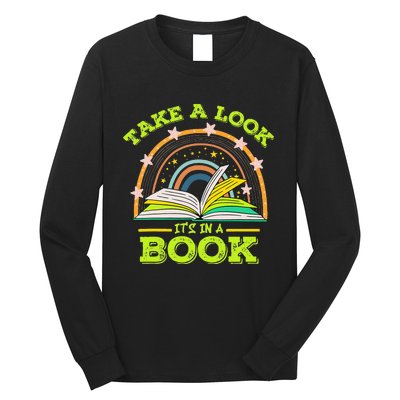 Take A Look Its In A Book Reading Vintage Retro Rainbow Book Long Sleeve Shirt