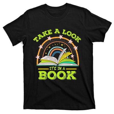 Take A Look Its In A Book Reading Vintage Retro Rainbow Book T-Shirt