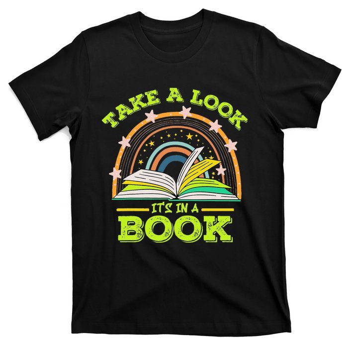 Take A Look Its In A Book Reading Vintage Retro Rainbow Book T-Shirt