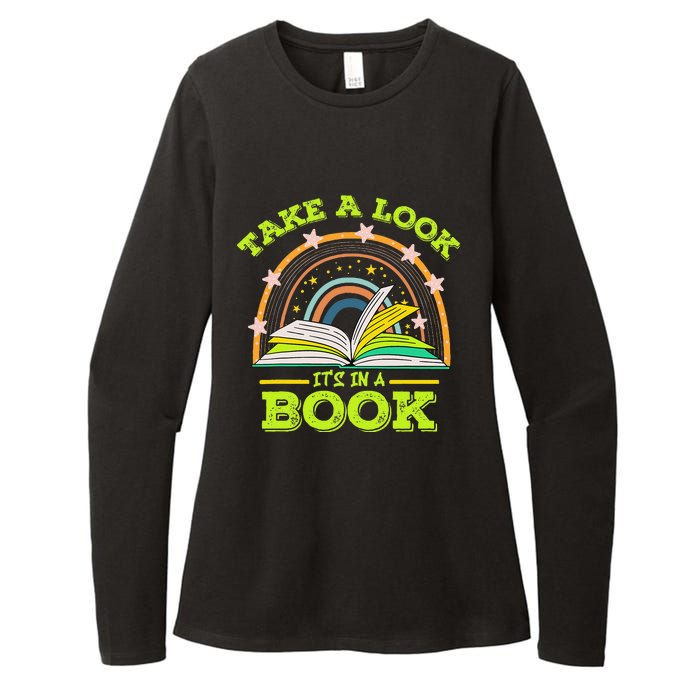 Take A Look Its In A Book Reading Vintage Retro Rainbow Book Womens CVC Long Sleeve Shirt