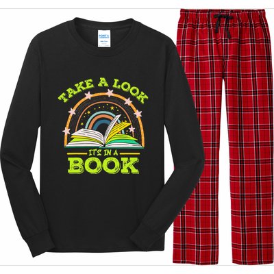 Take A Look Its In A Book Reading Vintage Retro Rainbow Book Long Sleeve Pajama Set