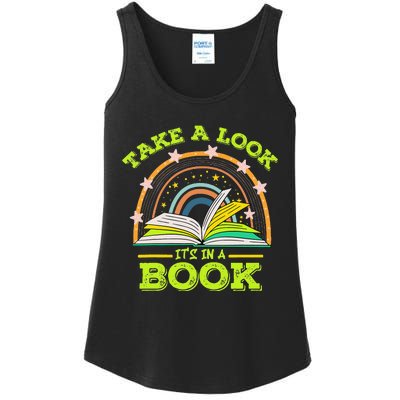 Take A Look Its In A Book Reading Vintage Retro Rainbow Book Ladies Essential Tank