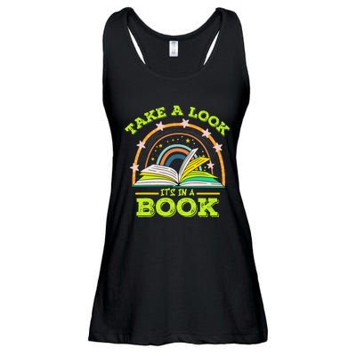 Take A Look Its In A Book Reading Vintage Retro Rainbow Book Ladies Essential Flowy Tank