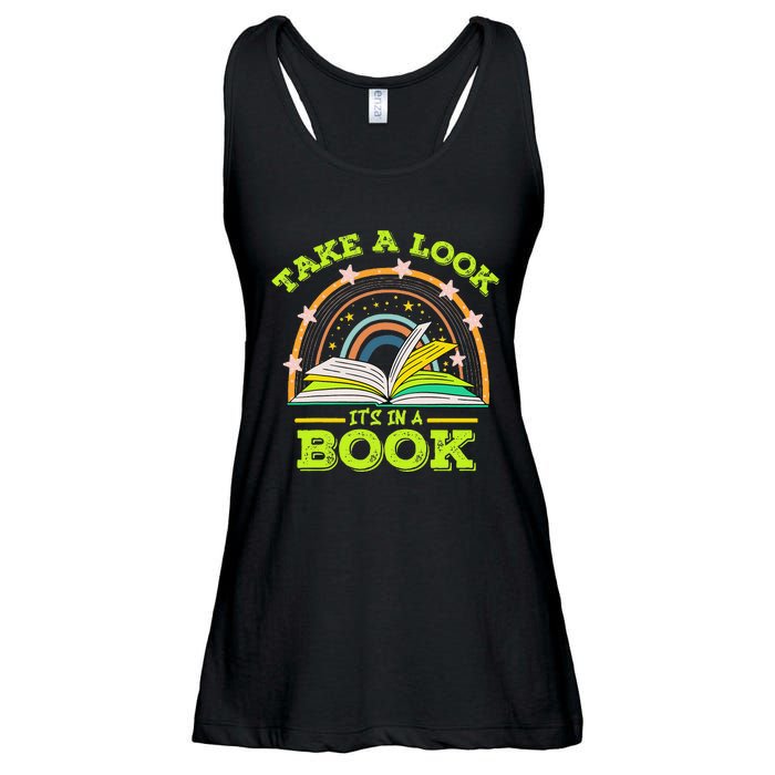 Take A Look Its In A Book Reading Vintage Retro Rainbow Book Ladies Essential Flowy Tank