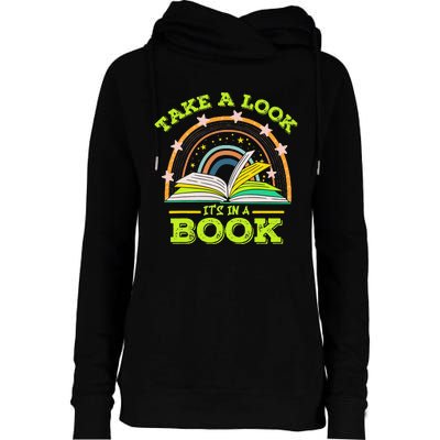 Take A Look Its In A Book Reading Vintage Retro Rainbow Book Womens Funnel Neck Pullover Hood