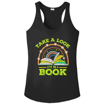 Take A Look Its In A Book Reading Vintage Retro Rainbow Book Ladies PosiCharge Competitor Racerback Tank