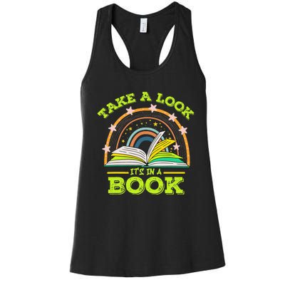 Take A Look Its In A Book Reading Vintage Retro Rainbow Book Women's Racerback Tank