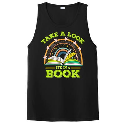 Take A Look Its In A Book Reading Vintage Retro Rainbow Book PosiCharge Competitor Tank