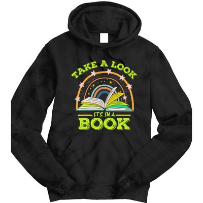 Take A Look Its In A Book Reading Vintage Retro Rainbow Book Tie Dye Hoodie