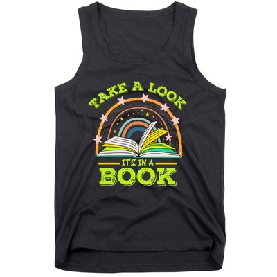 Take A Look Its In A Book Reading Vintage Retro Rainbow Book Tank Top