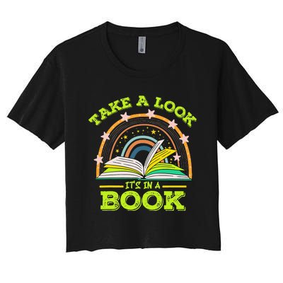 Take A Look Its In A Book Reading Vintage Retro Rainbow Book Women's Crop Top Tee