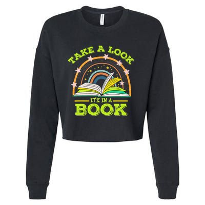 Take A Look Its In A Book Reading Vintage Retro Rainbow Book Cropped Pullover Crew