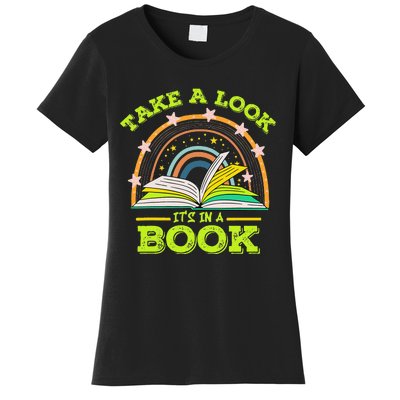 Take A Look Its In A Book Reading Vintage Retro Rainbow Book Women's T-Shirt