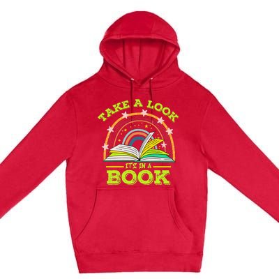 Take A Look Its In A Book Reading Vintage Retro Rainbow Book Premium Pullover Hoodie