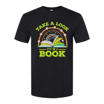 Take A Look Its In A Book Reading Vintage Retro Rainbow Book Softstyle CVC T-Shirt