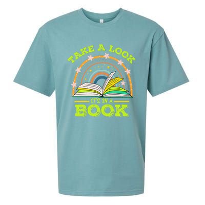 Take A Look Its In A Book Reading Vintage Retro Rainbow Book Sueded Cloud Jersey T-Shirt