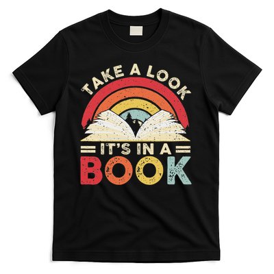 Take A Look It's In A Book Retro Rainbow Reading Book Lover T-Shirt