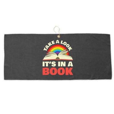 Take A Look It's In A Book Reading Retro Rainbow Books Lover Large Microfiber Waffle Golf Towel