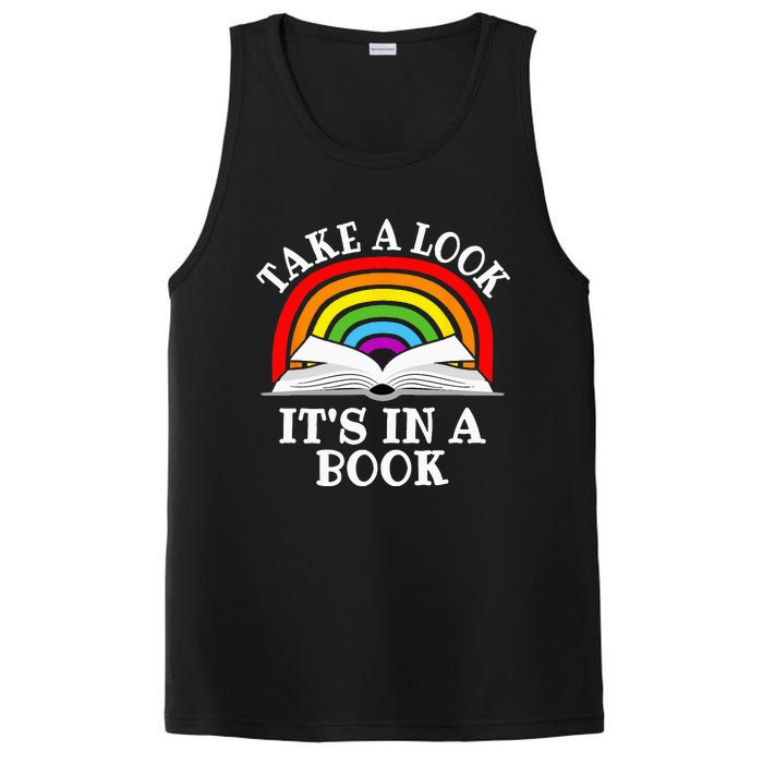 Take A Look Its In A Book Funny Rainbow Reading Book Lover PosiCharge Competitor Tank