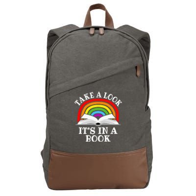 Take A Look Its In A Book Funny Rainbow Reading Book Lover Cotton Canvas Backpack