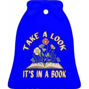 Take A Look Its In A Book Library Reading Books Gift Ceramic Bell Ornament