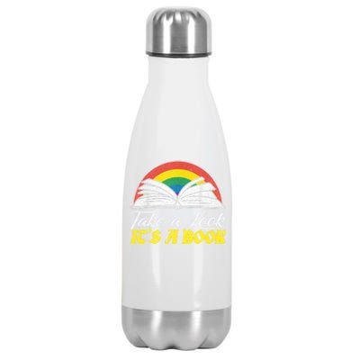 Take A Look Its In A Book Retro Rainbow Bookworms Reading Meaningful Gift Stainless Steel Insulated Water Bottle