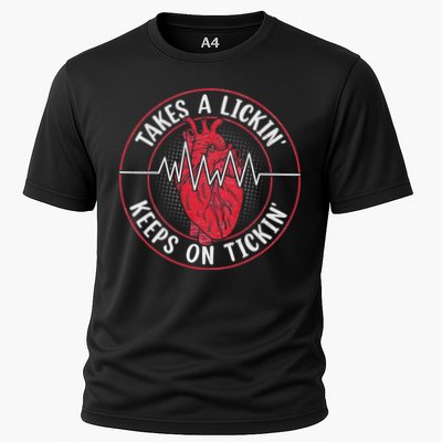 Takes A Licking And Keeps On Ticking Joke Sarcastic Cooling Performance Crew T-Shirt