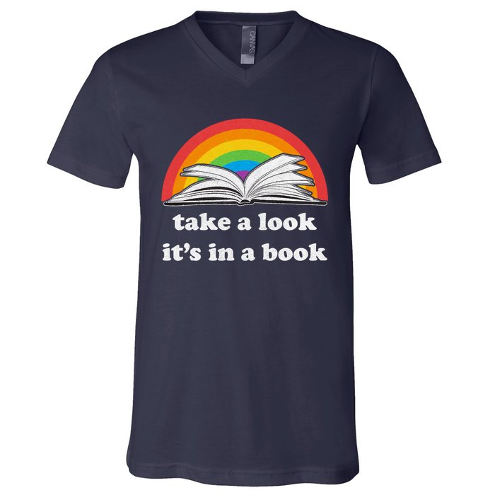 Take A Look Its In A Book Retro Inspired Reading Rainbow V-Neck T-Shirt