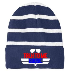 Talk To Me Goose Striped Beanie with Solid Band