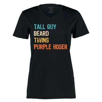 Tall Guy Beard Twins Purple Hoser Women's Momentum V-Neck T-Shirt