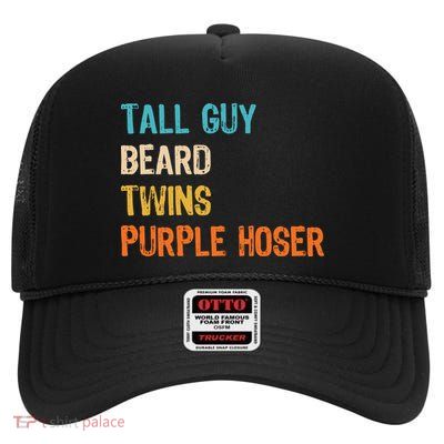 Tall Guy Beard Twins Purple Hoser High Crown Mesh Back Trucker Hat