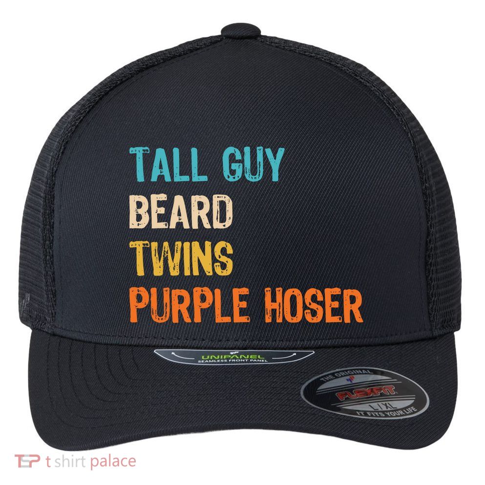 Tall Guy Beard Twins Purple Hoser Flexfit Unipanel Trucker Cap