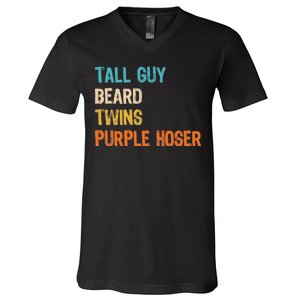 Tall Guy Beard Twins Purple Hoser V-Neck T-Shirt