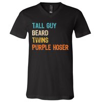 Tall Guy Beard Twins Purple Hoser V-Neck T-Shirt