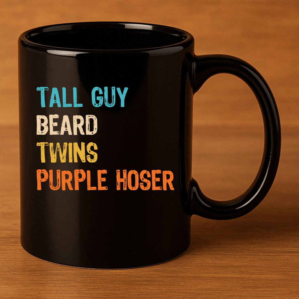 Tall Guy Beard Twins Purple Hoser 11oz C Handle Ceramic Mug