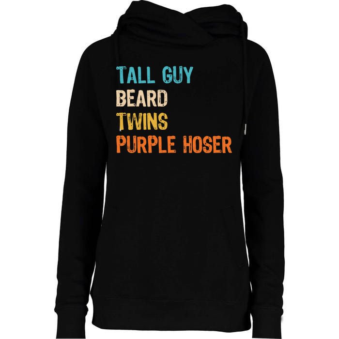 Tall Guy Beard Twins Purple Hoser Womens Funnel Neck Pullover Hood