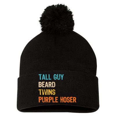 Tall Guy Beard Twins Purple Hoser Pom Pom 12in Knit Beanie