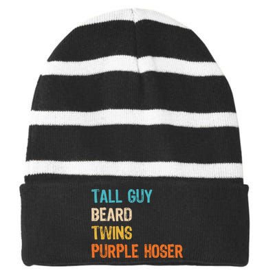 Tall Guy Beard Twins Purple Hoser Striped Beanie with Solid Band