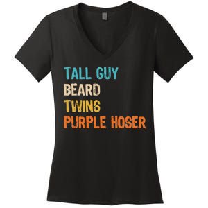 Tall Guy Beard Twins Purple Hoser Women's V-Neck T-Shirt