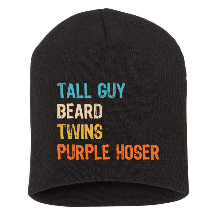 Tall Guy Beard Twins Purple Hoser Short Acrylic Beanie