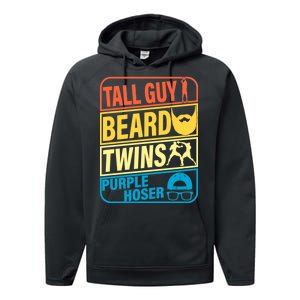 Tall Guy Beard Twins Purple Hoser Funny Performance Fleece Hoodie