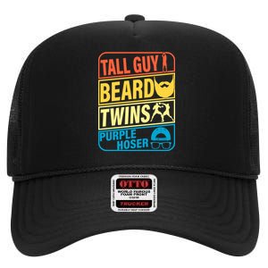 Tall Guy Beard Twins Purple Hoser Funny High Crown Mesh Back Trucker Hat