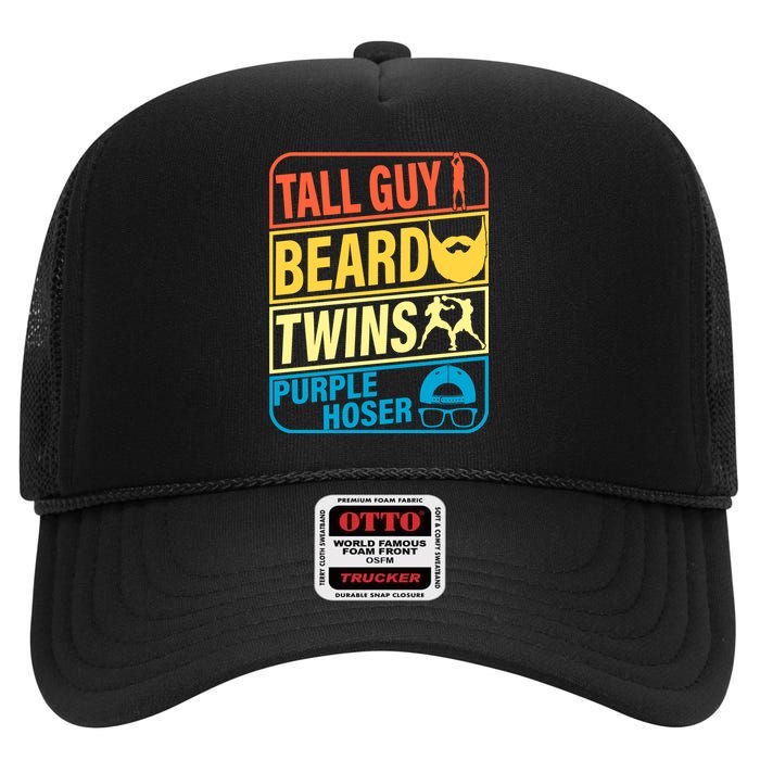 Tall Guy Beard Twins Purple Hoser Funny High Crown Mesh Back Trucker Hat